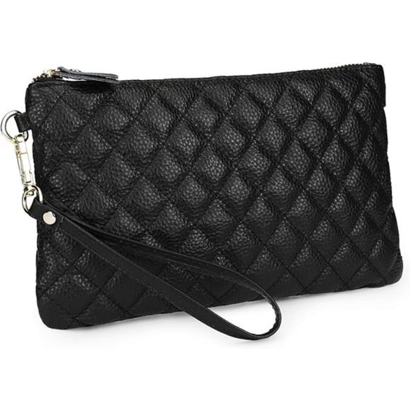 Handbags - Women's Genuine Leather Wristlet Purse Clutch Wallet with Crossbody Strap